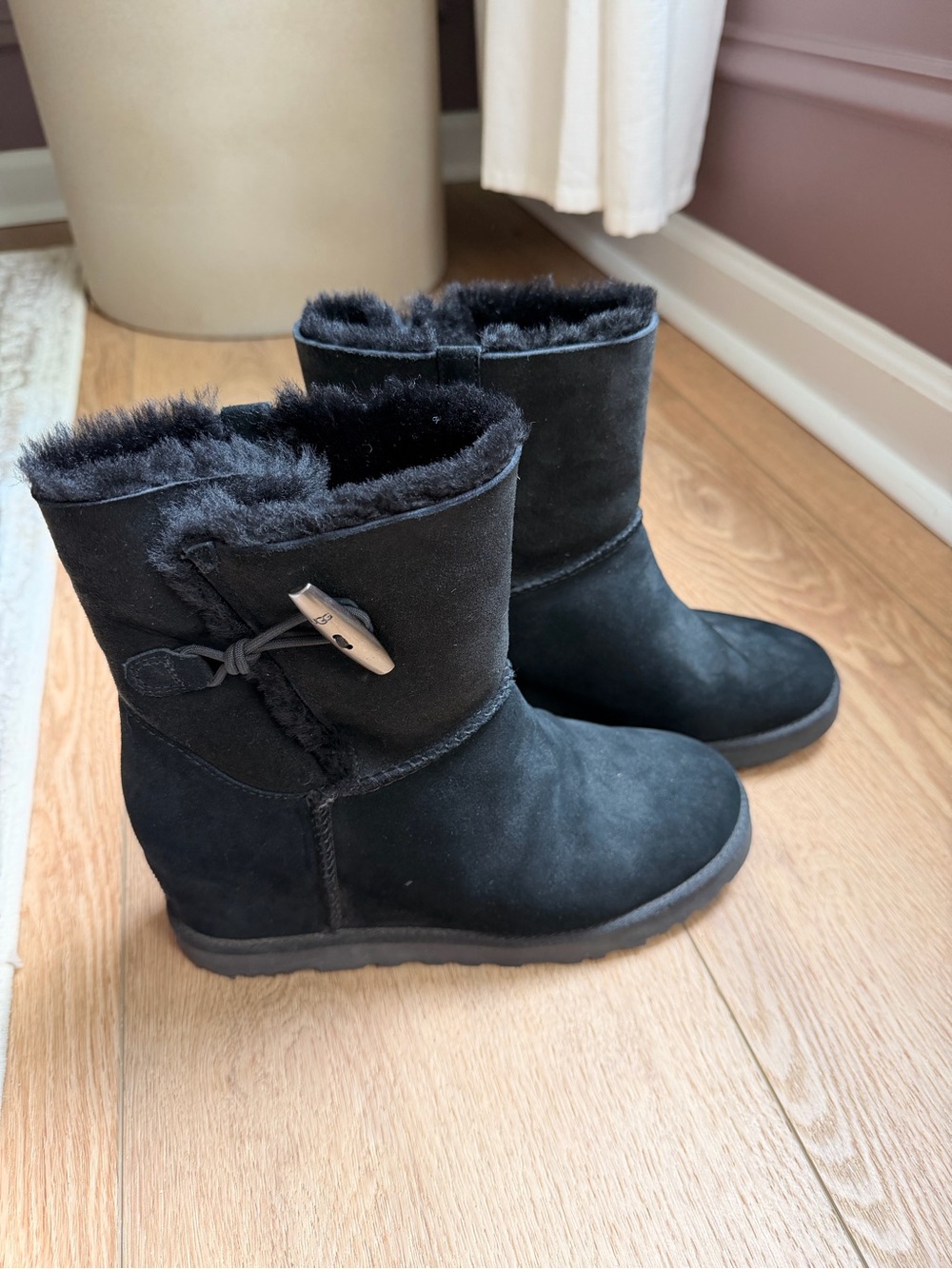 Black Faux Suede Fur-Lined Winter Boots